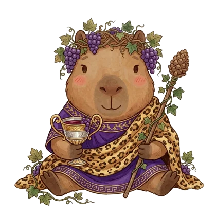 Capy en Dionysos, la mascotte de CapySommelier