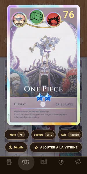 Une carte holographique One Piece avec sa note